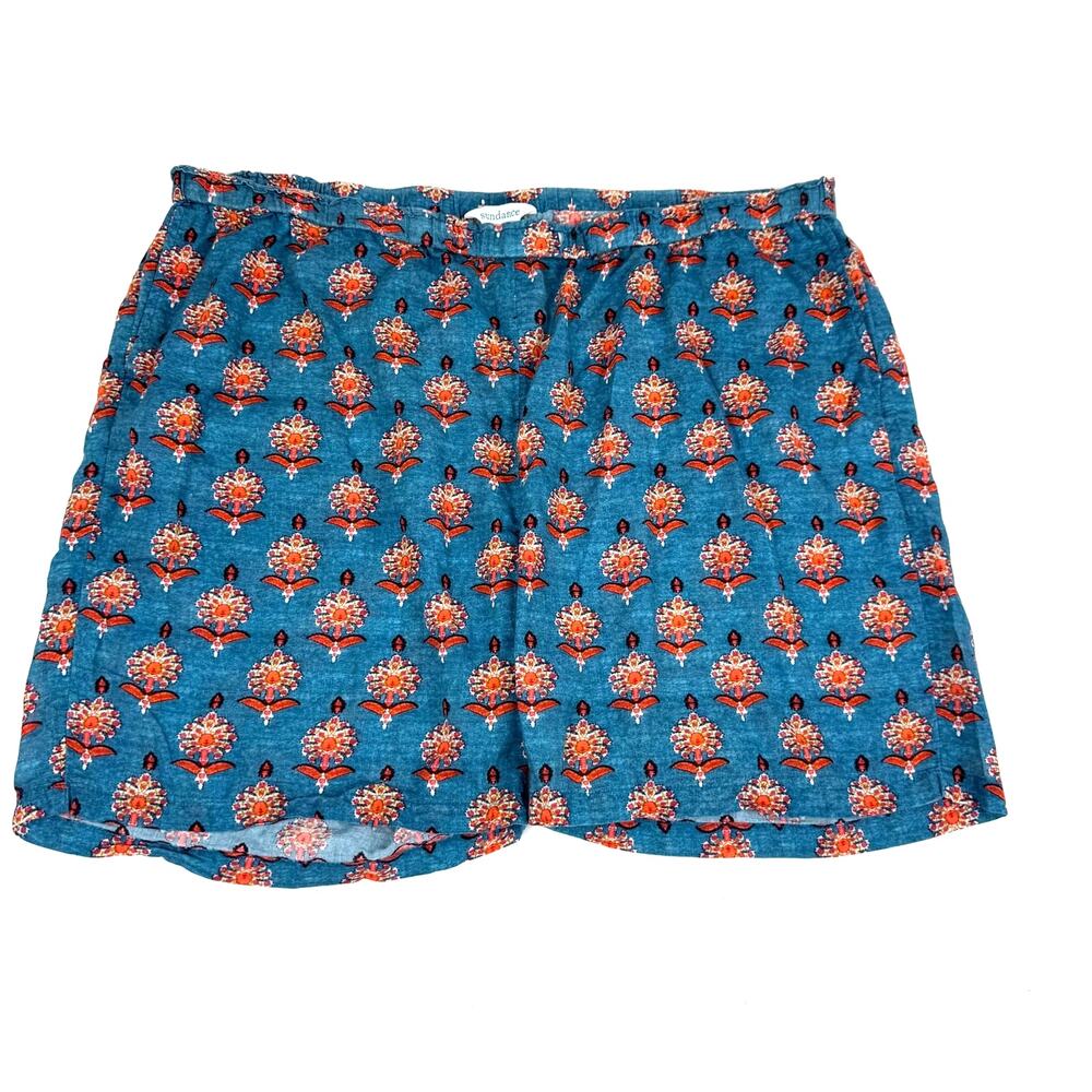 Sundance Blue Floral Block Print Cotton Pull On Shorts XL